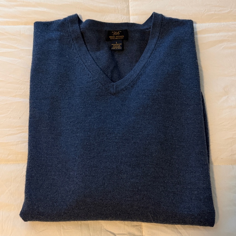 Brooks Brothers 360 Men's Blue V-Neck Sweater